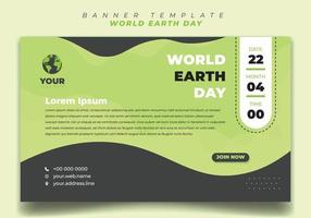 plantilla del día mundial de la tierra en el fondo del paisaje. plantilla de redes sociales con diseño verde ondulado. vector