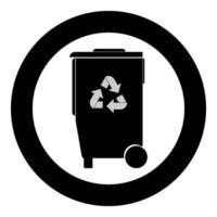 Refuse bin with arrows utilization the black color icon in circle or round vector