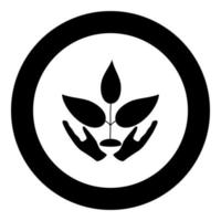 Plant and hand the black color icon in circle or round vector
