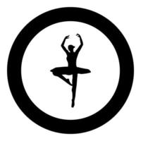 icono de bailarina de ballet color negro en círculo vector