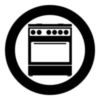 icono de estufa de cocina color negro en círculo vector