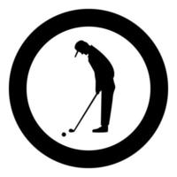 icono de golfista color negro en círculo vector