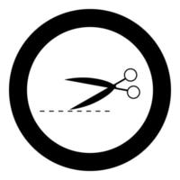 Scissor with cut line icon black color in circle vector