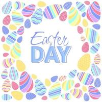 Easter Day wreath with color Easter eggs on white background vector