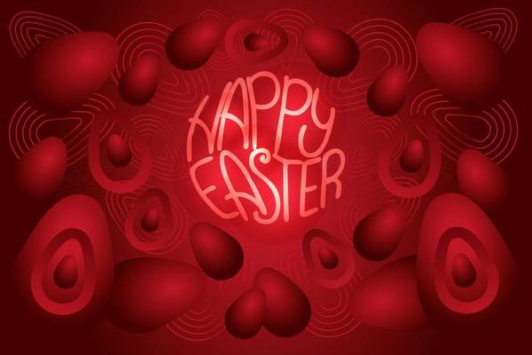 Easter postcard with red Easter eggs on abstraction gradient background