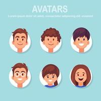 Set of avatars with male and female faces. Portrait of man and woman with smile. Group of business characters. Vector flat design
