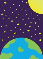 lanet Earth with heart, cosmos with heart stars and moon vector
