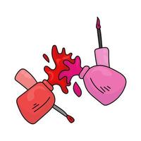 nail polish day, bottles of bright pink and red nail polish splash vector