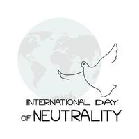 día internacional de la neutralidad, representación esquemática del planeta tierra, silueta de una paloma como signo de paz e inscripción temática vector