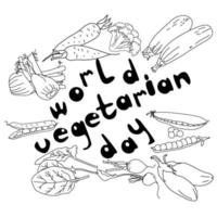 día mundial vegetariano, imagen de contorno de verduras alrededor de una inscripción temática vector