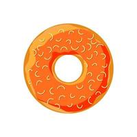 Sweet colorful tasty donut isolated on white background. Orange glazed and sprinkle doughnut top view for cake cafe decoration or menu design. Delicious bakery vector eps illustration