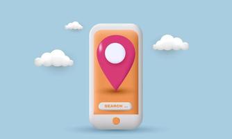 3d smartphone location pin design icon on screen vector