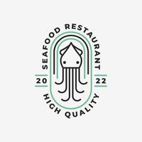 Cuttlefish logo in line style with badge linear, cuttlefish logo linear, monoline, line art, cuttlefish logo template inspiration vector