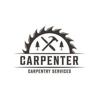 diseño de ilustración de vector de logotipo de carpintería, estilo vintage de diseño de logotipo de carpintería