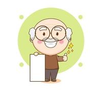 Cute grand father showing thumb up with empty board cartoon character vector