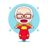 Cute grandfather riding motorcycle cartoon character vector