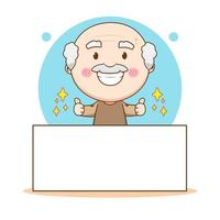 Cute grand father showing thumb up with empty board cartoon character vector