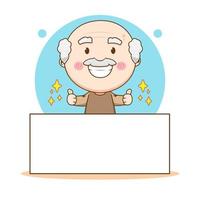 Cute grand father showing thumb up with empty board cartoon character vector