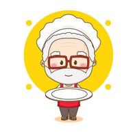 Cute chef grandfather holding empty plate cartoon character vector