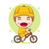 feliz lindo niño niño montando bicicleta chibi dibujado a mano personaje de dibujos animados vector