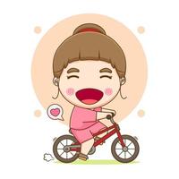 happy cute kid girl riding bike chibi hand drawn cartoon character