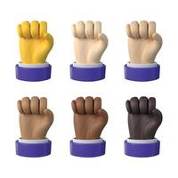 3d render illustration of fist, bump, or punch icon with various skin tones in cartoon style. 3d icon vector EPS 10 design.