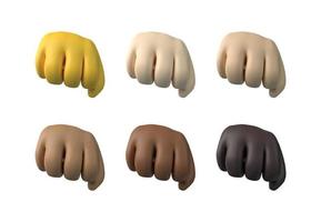 3d render illustration of fist, bump, or punch icon with various skin tones in cartoon style. 3d icon vector EPS 10 design.Version 2.