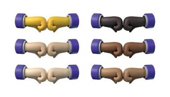 3d render illustration of fist, bump, or punch icon with various skin tones in cartoon style. 3d icon vector EPS 10 design.Version 3.