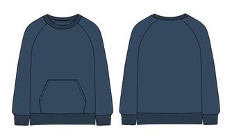 Long sleeve Sweatshirt Technical Fashion flat sketch vector illustration navy blue color template front and back views isolated on white background.