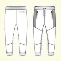 pantalón de chándal de jersey de lana con vista frontal y posterior de la plantilla de boceto plano de moda técnica cortada y cosida. prendas de vestir jogger pants ilustración vectorial maqueta para niños y niños. dibujo de diseño de moda cad. vector