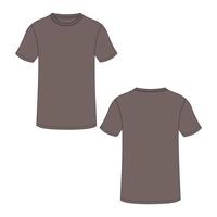 Regular fit Short sleeve T-shirt technical  fashion Flat Sketch vector Illustration Khaki color template Template Front and Back views.