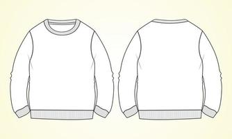 sudadera de manga larga con cuello redondo plantilla de vector de dibujo técnico de dibujo plano de moda general para hombres. ilustración de cad de maqueta de diseño de vestido.