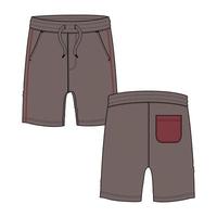Boys Sweat Shorts vector fashion flat sketch Khaki color template Front and Back views. Young Men short pant Technical Drawing Fashion flat Illustration isolated on white Background.