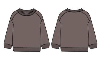 Long sleeve Sweatshirt Technical Fashion flat sketch vector illustration Khaki color template front and back views isolated on white background.