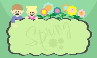 Spring background with two children and copy space area. Suitable for children's products vector