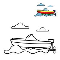 Coloring sheet of speed boat. Suitable for children's learning vector