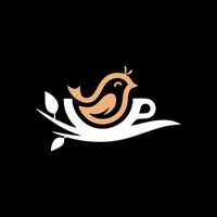 coffee bird. combined illustration of a coffee cup, a leaf twig and a bird vector