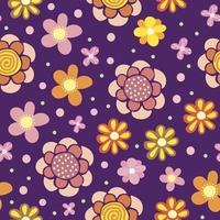 Seamless pattern of spring flowers. Digital scrap paper. Simple flowers are hand drawn in doodle style vector