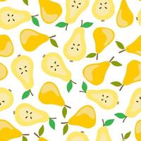Pears seamless pattern. Illustration in flat, hand draw, cartoon style. Elements are isolated on white background. Appetizing print for design of kitchen surfaces, packaging, fabric, digital paper vector