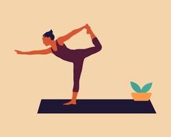Woman doing yoga at home. Illustration with Pose. vector