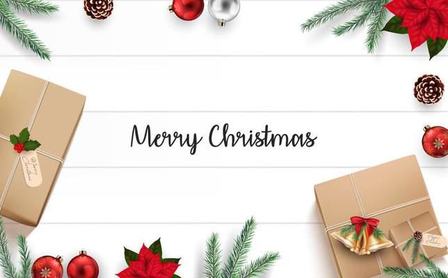 Merry Christmas background with decoration on wooden background