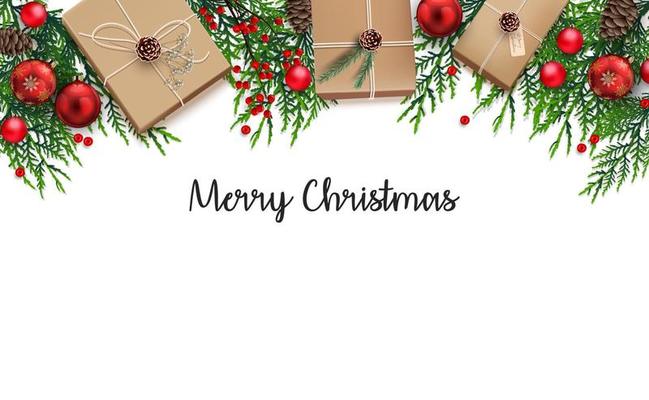 Christmas background with fir branches and red balls