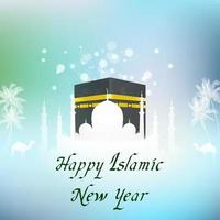 Islamic new year with hajj kaaba and mosque vector