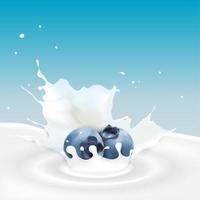 ilustración vectorial de salpicaduras de leche con arándanos vector