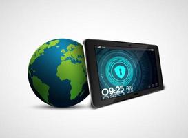 Vector illustration of Security tablet PC with globe