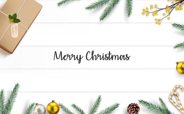 Vector illustration of Christmas decoration on wooden background