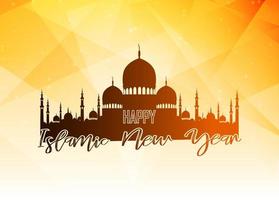 Happy islamic new year with silhouette mosque on polygonal background vector