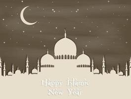 Vector illustration of Happy islamic new year with silhouette mosque and moon