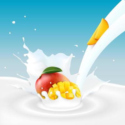 Mango fruits and milk splash