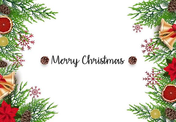 Christmas background with fir branches and golden bells